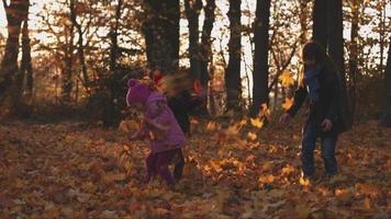 kinderen gooien elkaar bladeren video