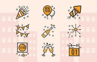paquete de iconos de celebración de año nuevo simple vector