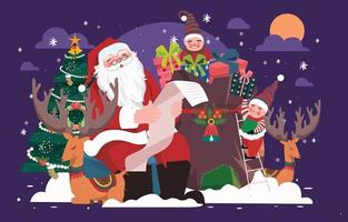 Santa with Helpers and A Christmas Gift List vector