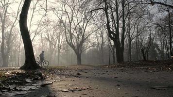 Mann in Sportausrüstung Fahrrad fahren. Stadtpark video