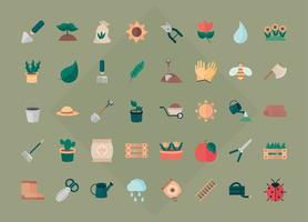 jardinería y cosecha colección de iconos planos vector