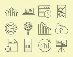 Data analysis, business, and marketing strategy icon set vector