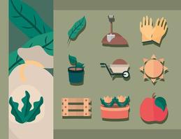 jardinería y cosecha colección de iconos planos vector