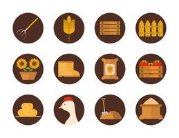 Agriculture and farming flat icon set vector