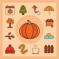 conjunto de iconos de la temporada de otoño vector