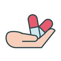 Hands with capsules drugs fill style icon vector