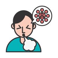 Person with cough covid19 symptom and spore in speech bubble vector