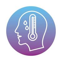 Profile human with fever and thermometer block style icon vector