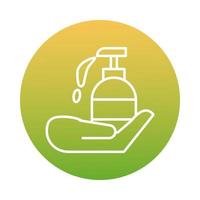 Hand with antibacterial soap bottle block icon vector