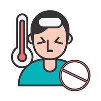 Person with fever covid19 symptom and stop symbol vector