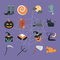 Halloween celebration flat icon set vector