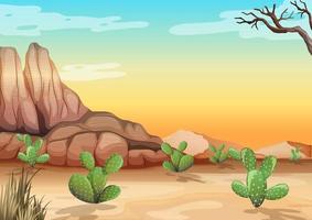 Desert with rock mountains and cactus vector