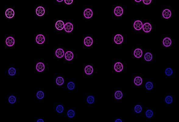 Purple and pink template with esoteric signs.