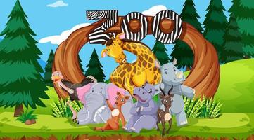 Zoo animals in nature background vector