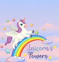 banner en blanco con unicornio y arcoiris vector