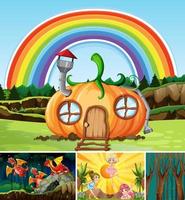 Four different scene of fantasy worlds vector