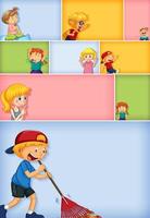 Set of different kid characters on different color background vector