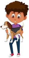 Boy holding cute animal cartoon character isolated on white background vector