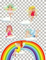 Cute fairies with rainbow on transparent background vector