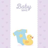 Baby shower purple card with baby icons vector