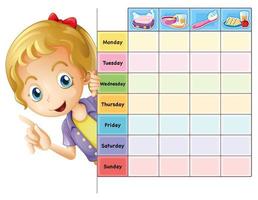 Chore chart template with girl vector