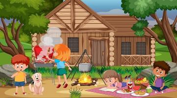 Picnic scene with family vector