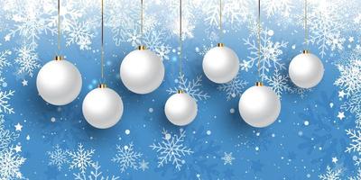 Christmas banner with hanging baubles on snowflake design vector