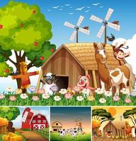 Set of different farm scenes and barn vector