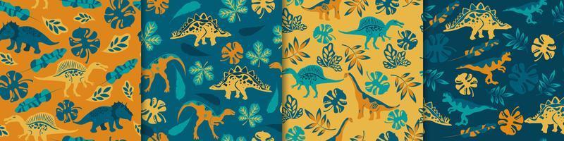 Dinosaurs seamless patterns vector