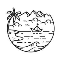 Beach and waves, line art design vector