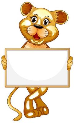 Blank sign with cute tiger on white background