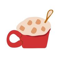 Red mug with hot chocolate and marshmallows vector