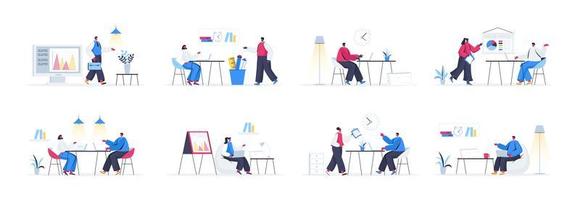 Bundle of office management scenes vector