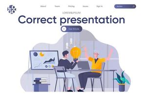 Correct presentation landing page with header vector