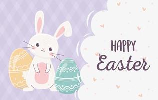 feliz celebración de banner de pascua con conejito y huevos vector