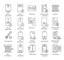 Heating, linear icons set vector