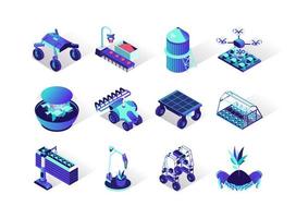 Agriculture robotisation isometric icons set vector