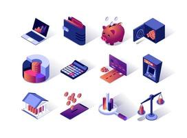 Financial management isometric icons set vector