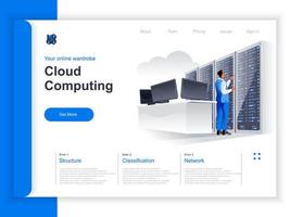 Cloud computing isometric landing page vector