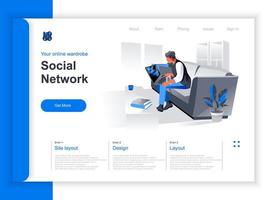 Social network isometric landing page vector