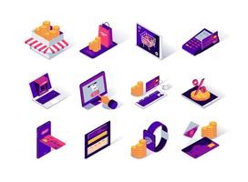 Ecommerce platform isometric icons set vector