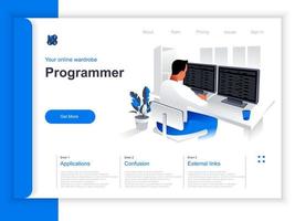 Software development isometric landing page vector