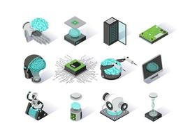 conjunto de iconos isométricos de inteligencia artificial vector