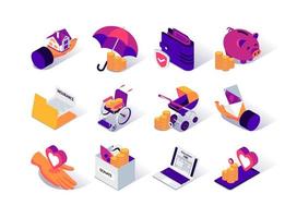 Social security isometric icons set vector