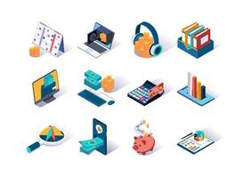 Accounting and auditing isometric icons set vector