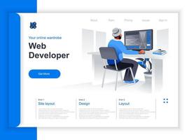 Web development isometric landing page vector