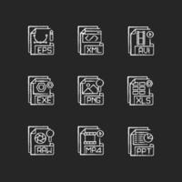 File Formats, Chalk White Icons Set vector