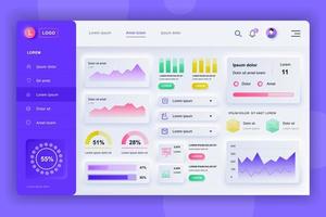 Admin panel neumorphic dashboard UI kit vector