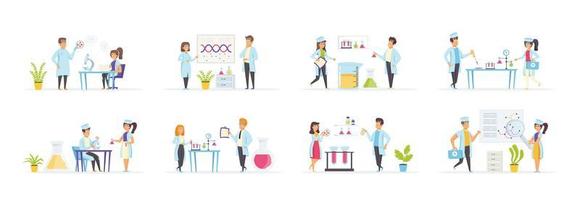 Medical laboratory set with people in various scenes vector