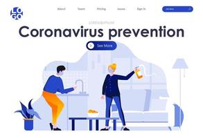 Coronavirus prevention flat landing page design vector